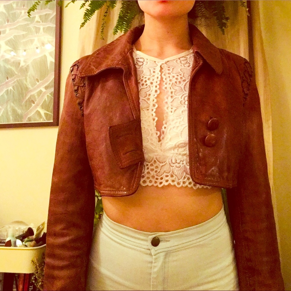 Crop leather jacket